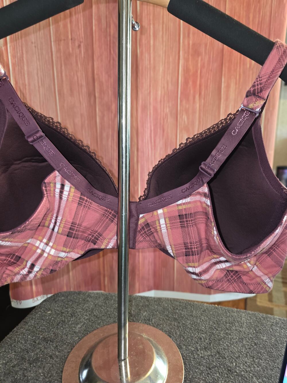 NWOT Cacique Lane Bryant Balconette Bra 46C Pink Brown Plaid Lace Underwire $65